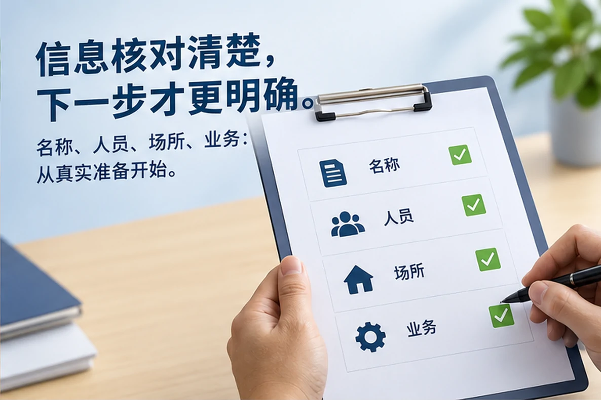 核对注册公司资料与办理事项的服务场景示意