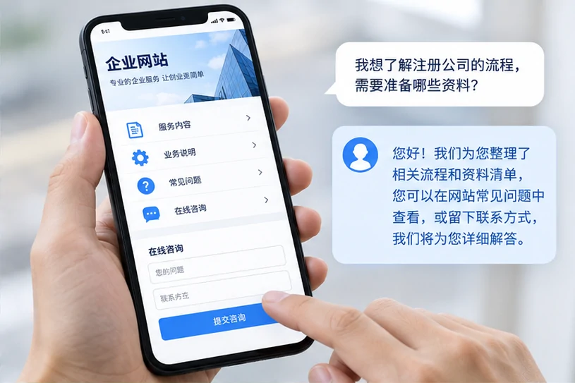 企业网站展示业务与服务信息的场景示意