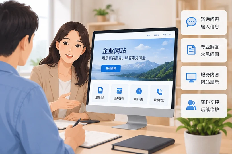 企业网站展示业务与服务信息的场景示意