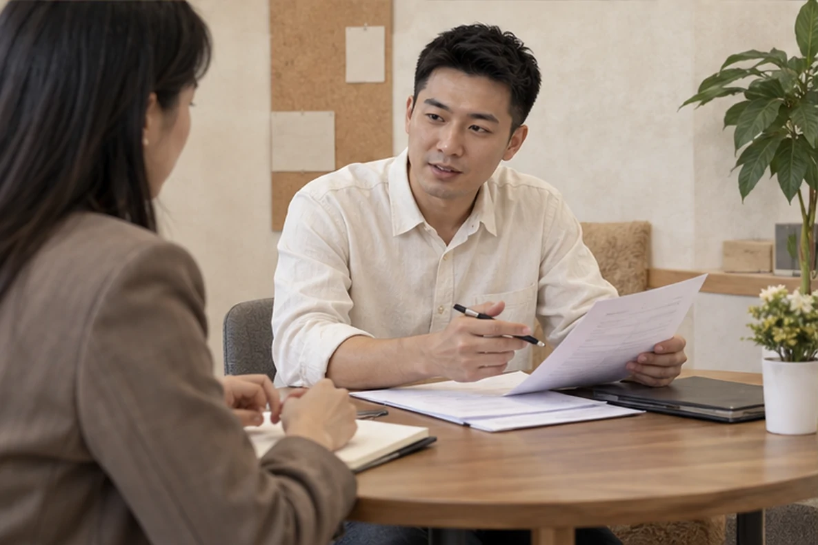 核对注册公司资料与办理事项的服务场景示意