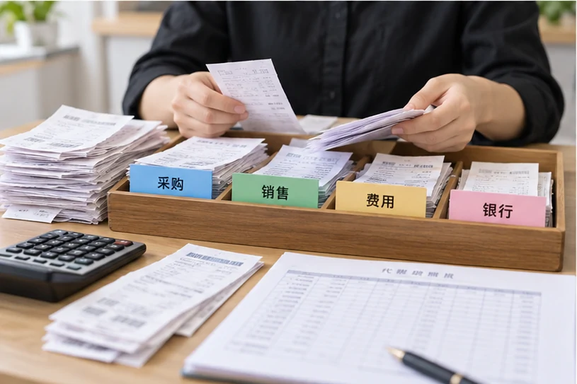 整理企业票据与日常账务资料的服务场景示意