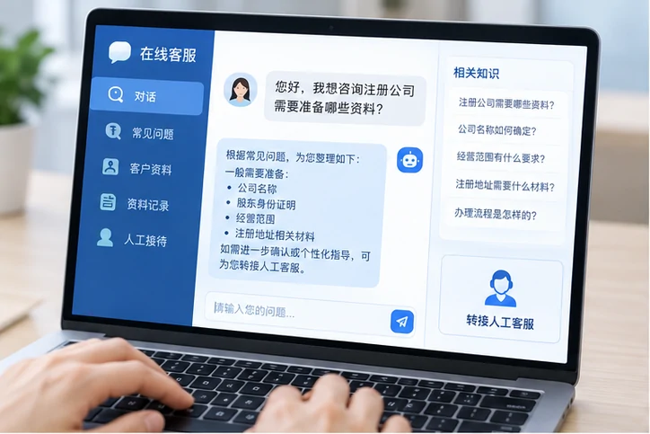 在线客服接待与咨询整理的服务场景示意