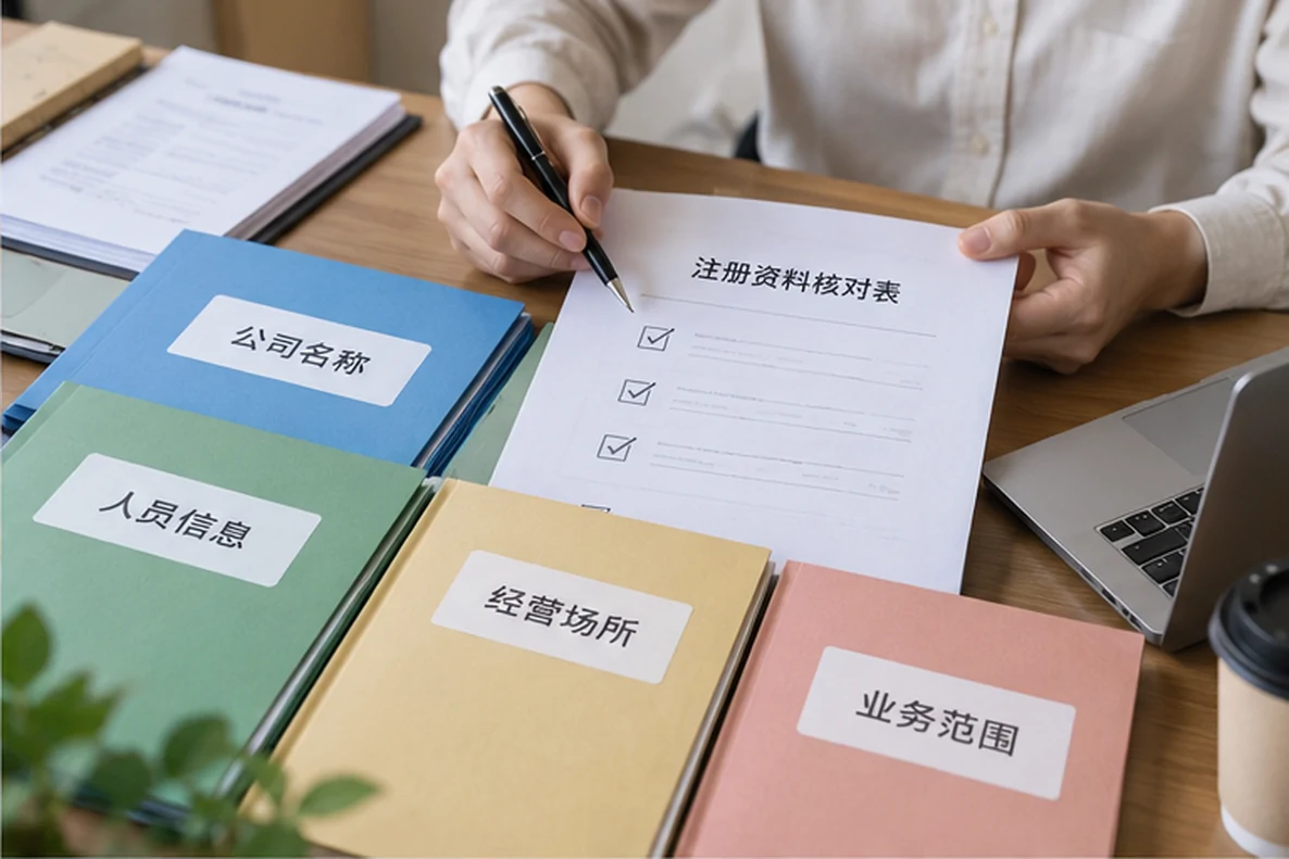 核对注册公司资料与办理事项的服务场景示意