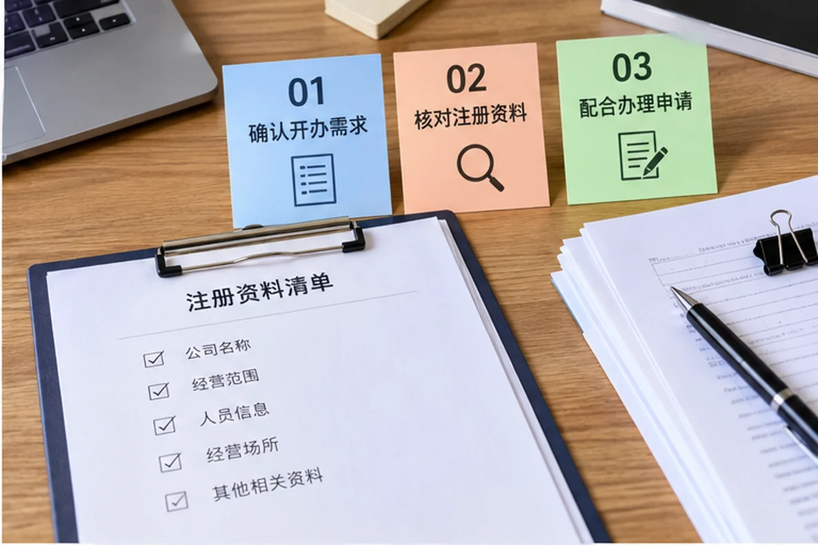 核对注册公司资料与办理事项的服务场景示意