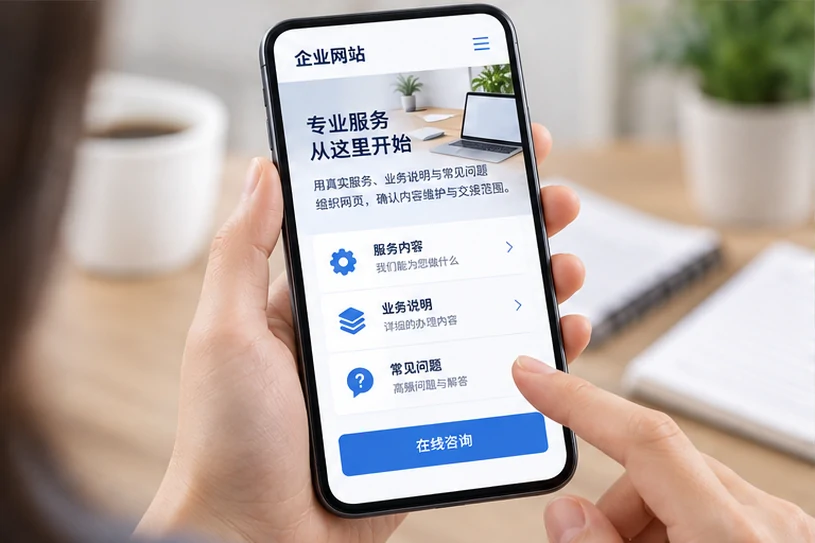 企业网站展示业务与服务信息的场景示意
