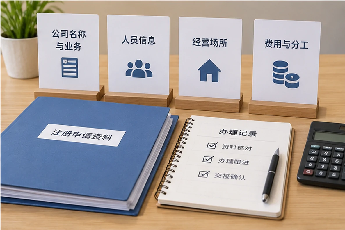 核对注册公司资料与办理事项的服务场景示意