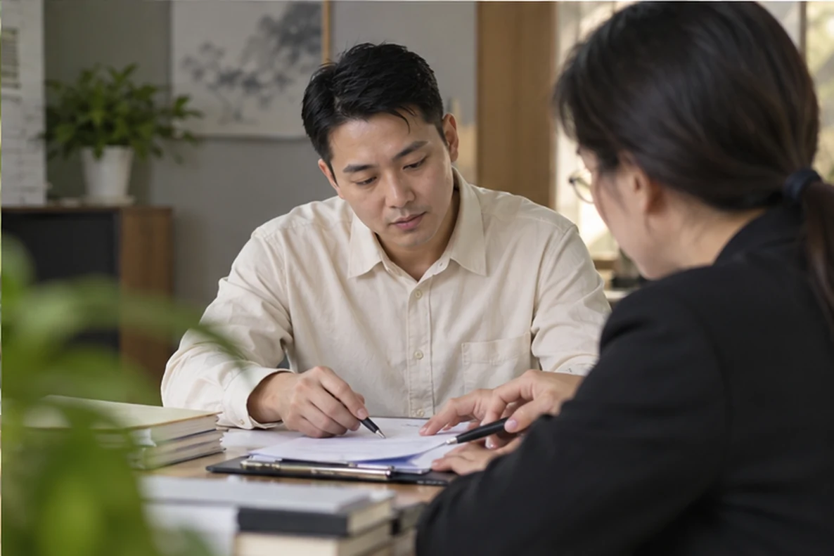 核对注册公司资料与办理事项的服务场景示意