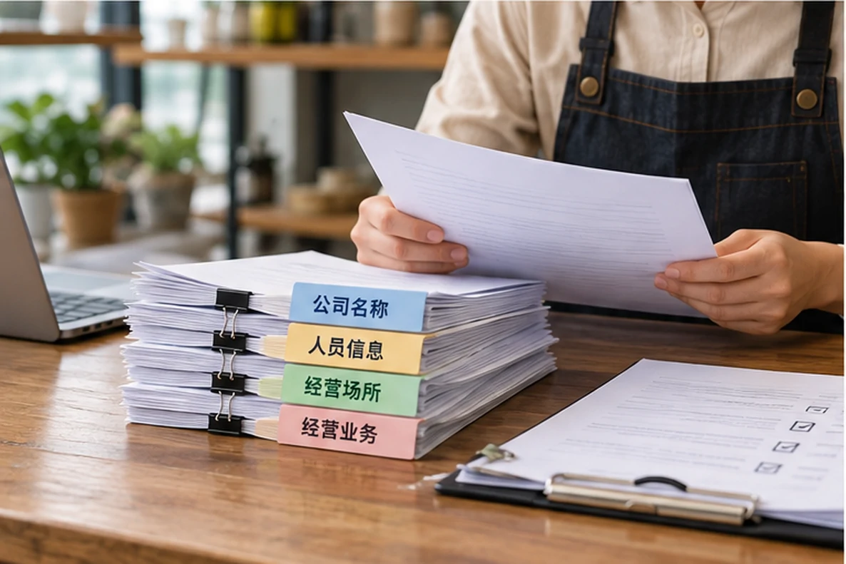 核对注册公司资料与办理事项的服务场景示意