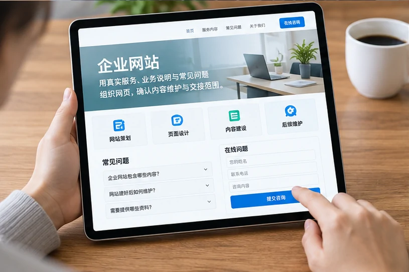 企业网站展示业务与服务信息的场景示意