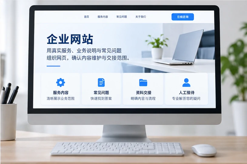 企业网站展示业务与服务信息的场景示意