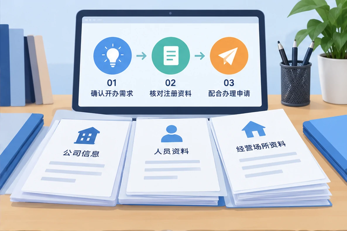 核对注册公司资料与办理事项的服务场景示意