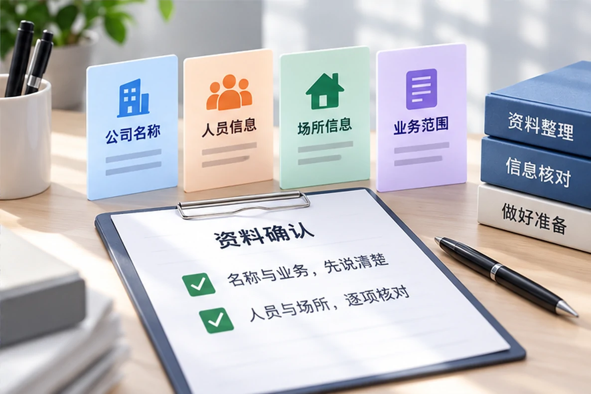 核对注册公司资料与办理事项的服务场景示意