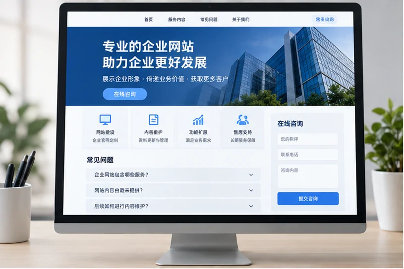 企业网站展示业务与服务信息的场景示意