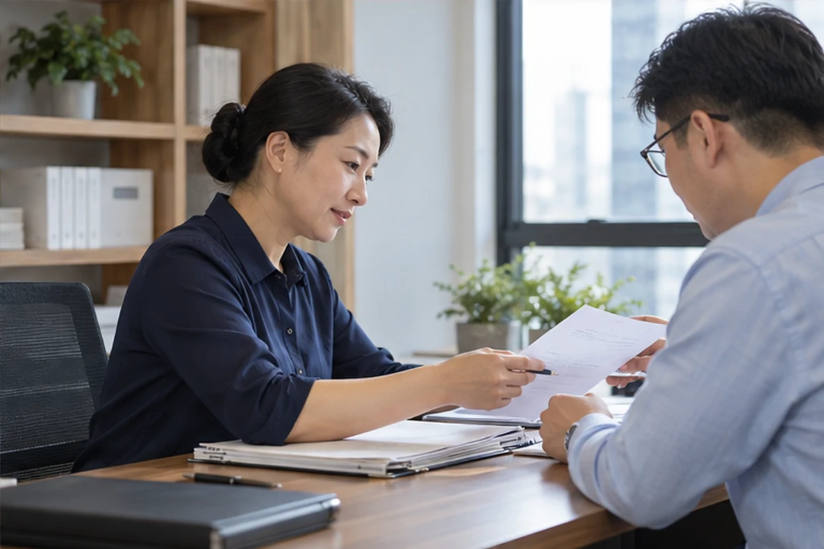 核对注册公司资料与办理事项的服务场景示意