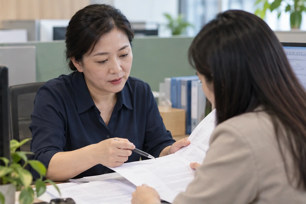 核对注册公司资料与办理事项的服务场景示意