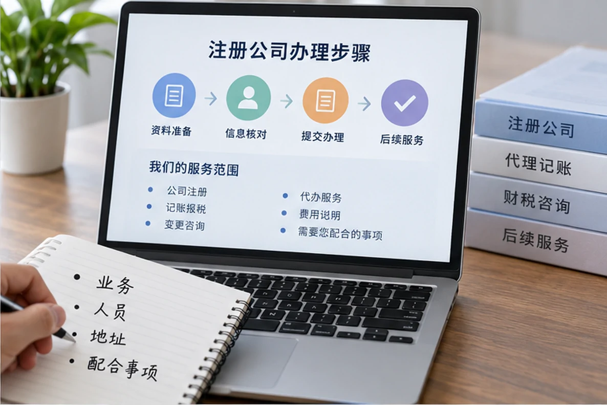 核对注册公司资料与办理事项的服务场景示意