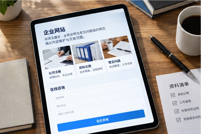 企业网站展示业务与服务信息的场景示意