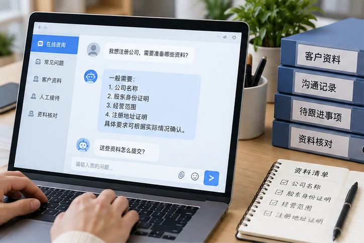 在线客服接待与咨询整理的服务场景示意