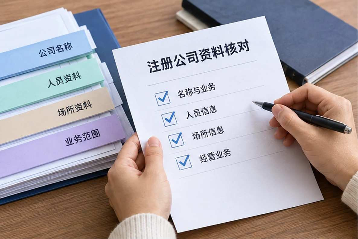 核对注册公司资料与办理事项的服务场景示意