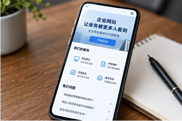 企业网站展示业务与服务信息的场景示意
