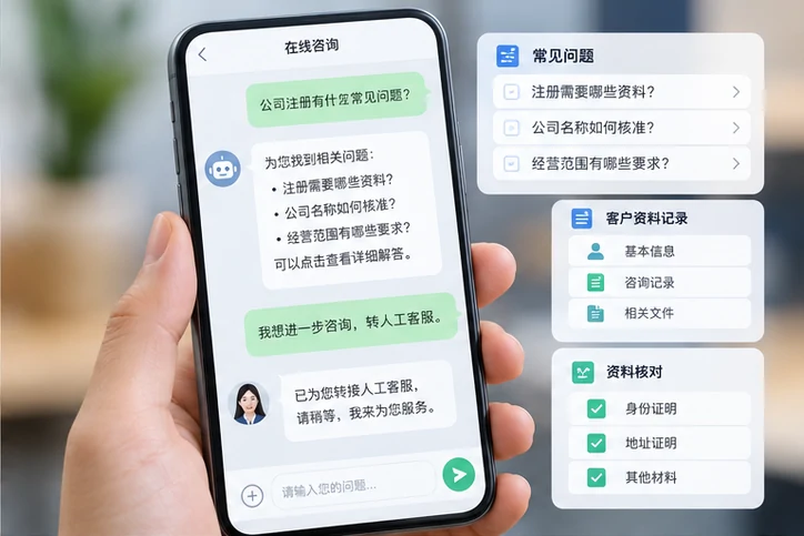 在线客服接待与咨询整理的服务场景示意