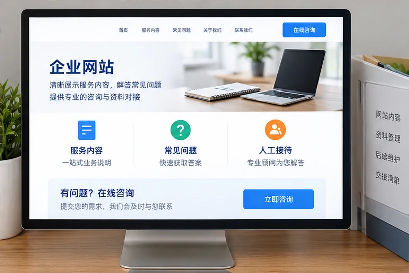 企业网站展示业务与服务信息的场景示意