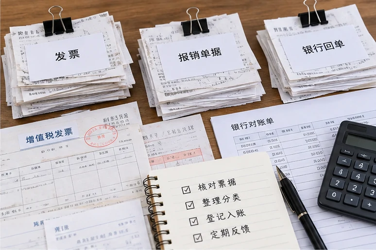 整理企业票据与日常账务资料的服务场景示意