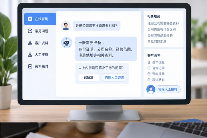 在线客服接待与咨询整理的服务场景示意
