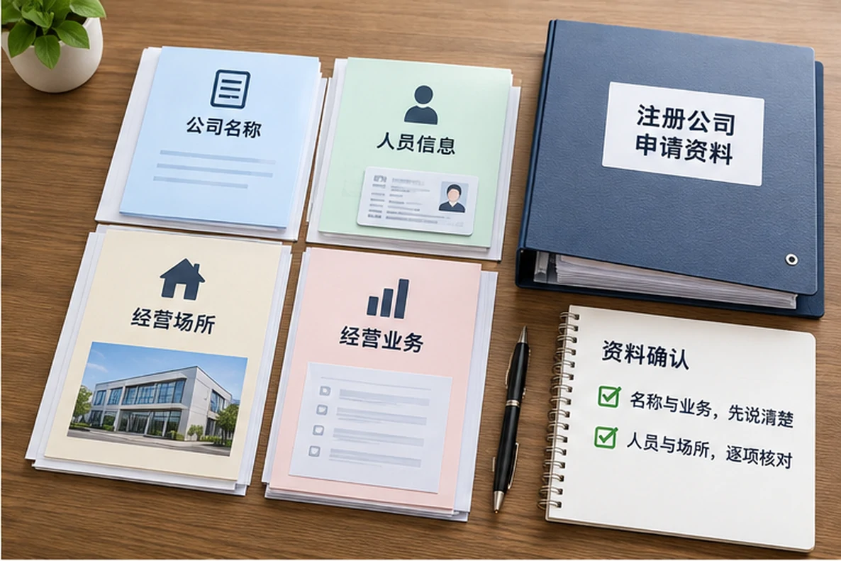 核对注册公司资料与办理事项的服务场景示意