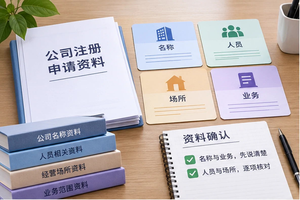 核对注册公司资料与办理事项的服务场景示意