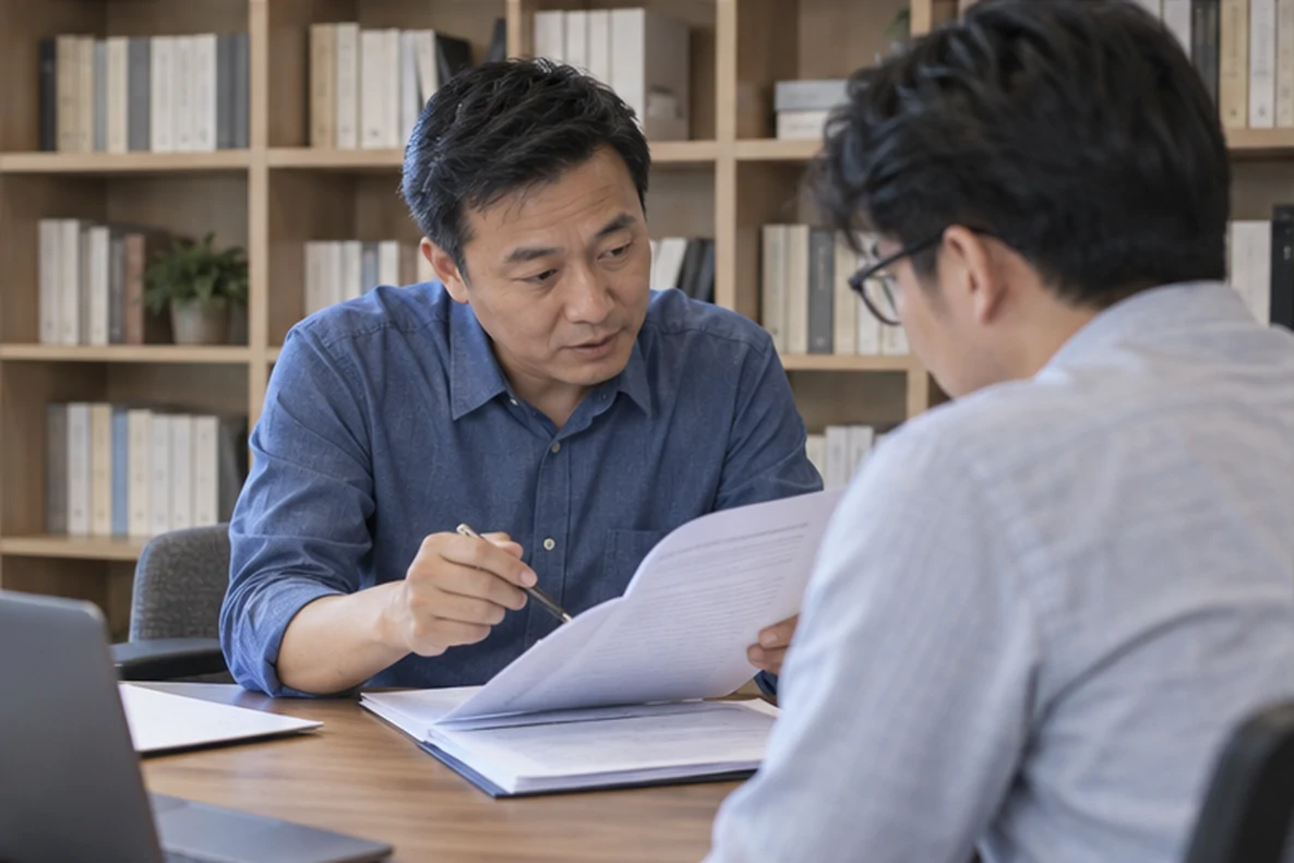 核对注册公司资料与办理事项的服务场景示意