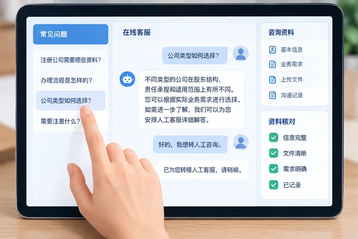 在线客服接待与咨询整理的服务场景示意