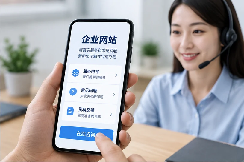 企业网站展示业务与服务信息的场景示意
