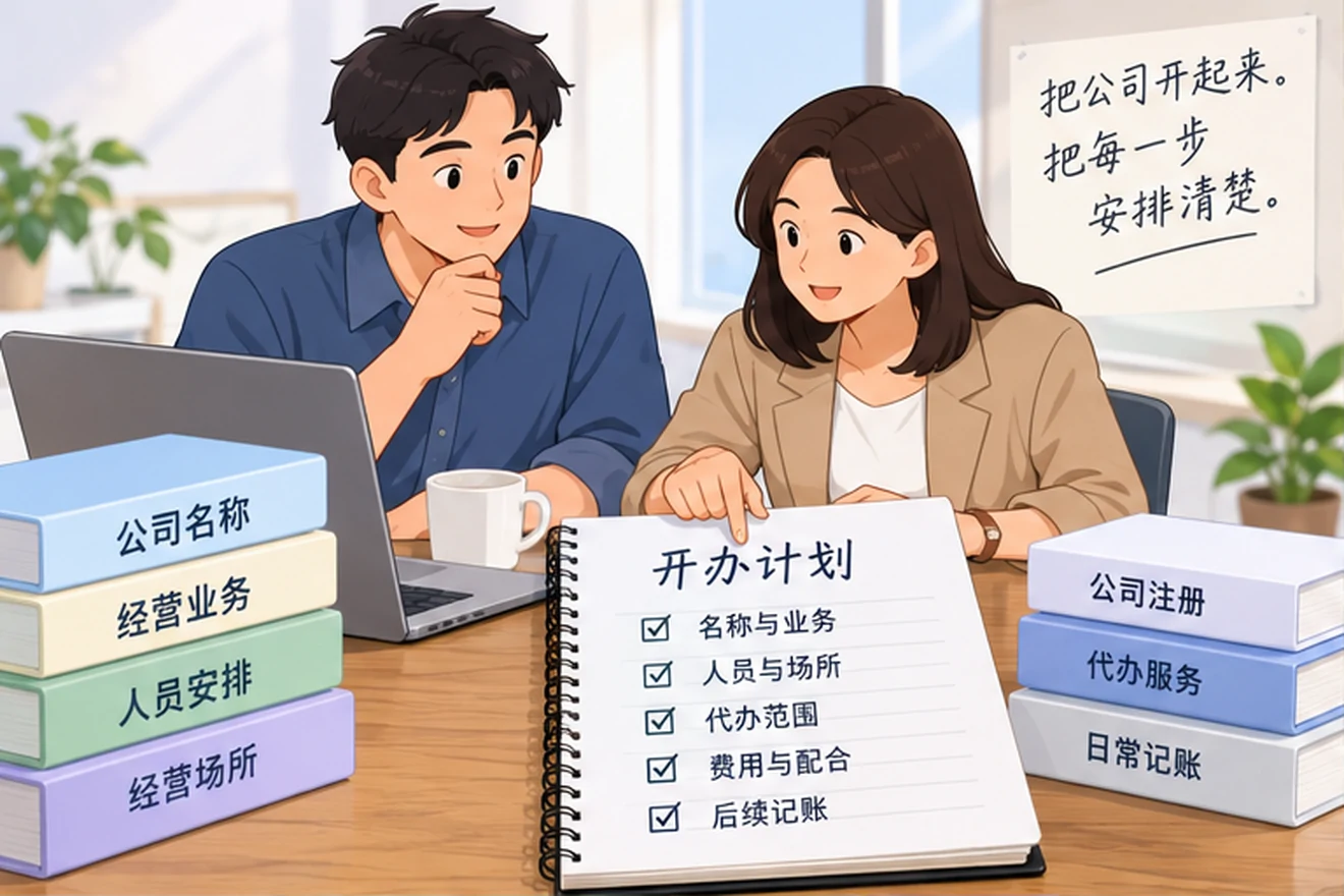 创业者一起整理开办计划的服务场景示意