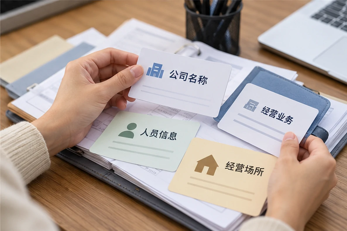 核对注册公司资料与办理事项的服务场景示意
