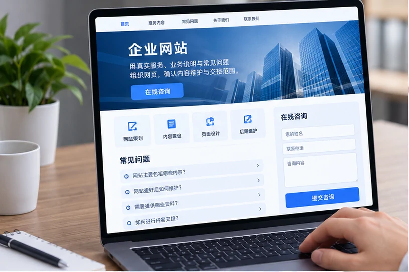 企业网站展示业务与服务信息的场景示意