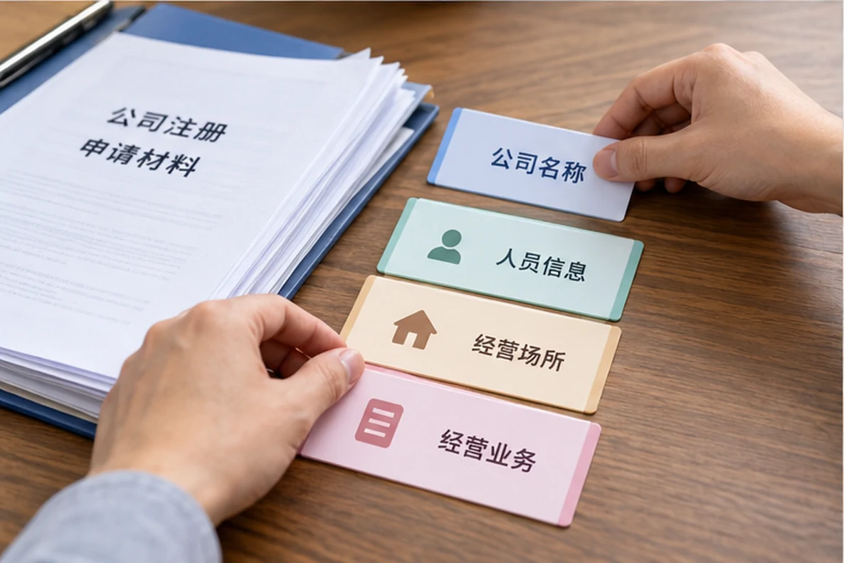 核对注册公司资料与办理事项的服务场景示意