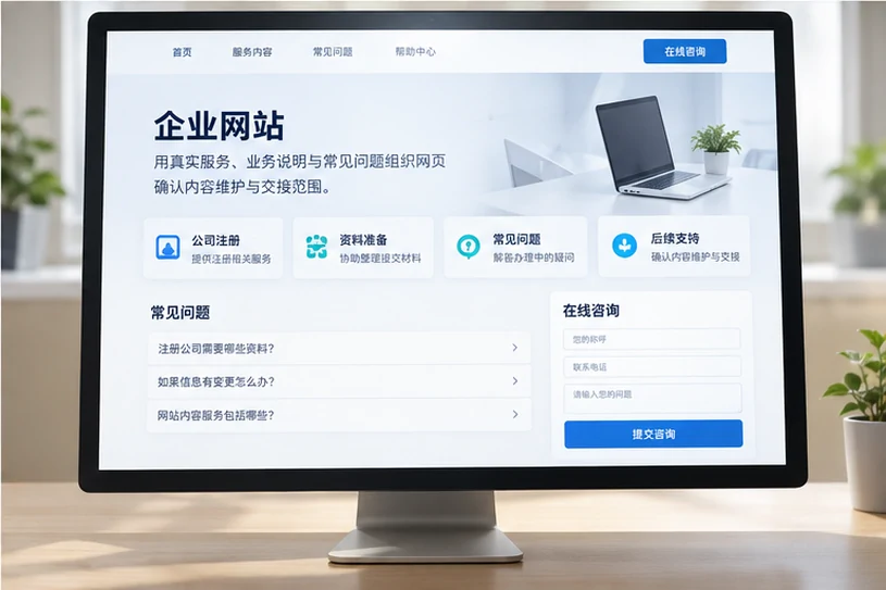 企业网站展示业务与服务信息的场景示意