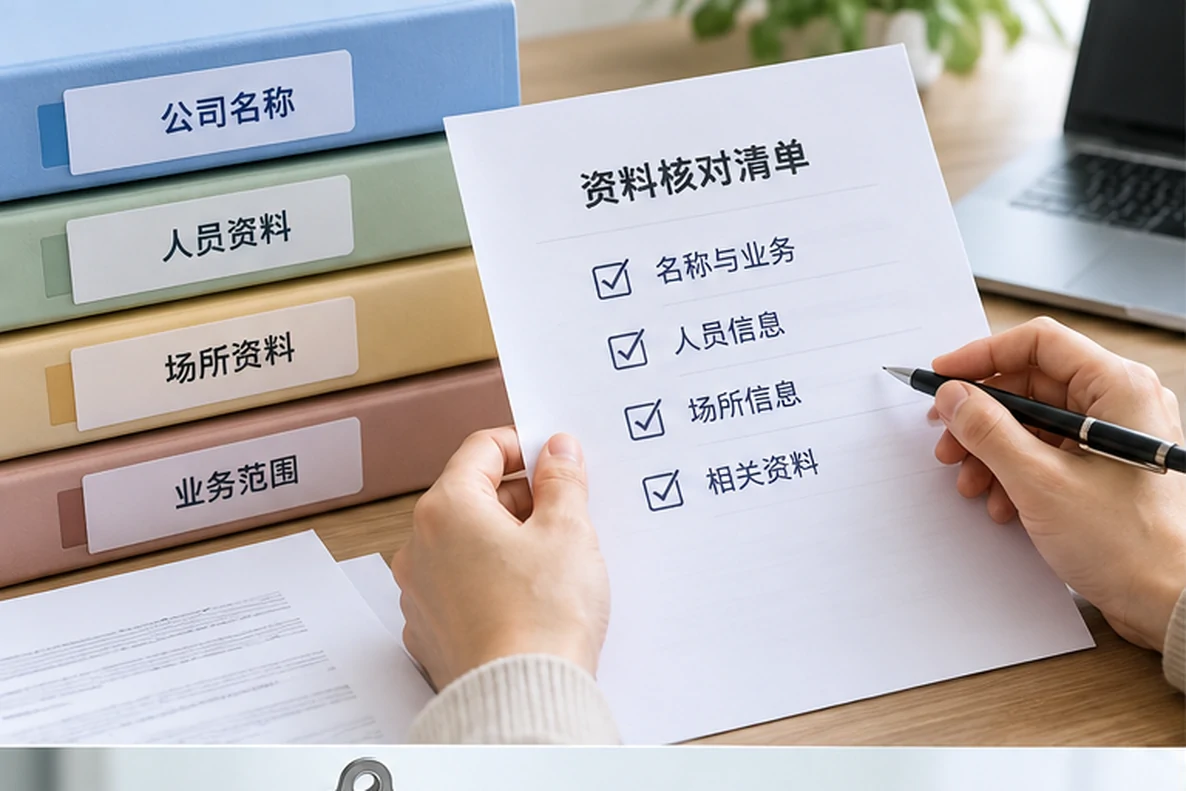 核对注册公司资料与办理事项的服务场景示意