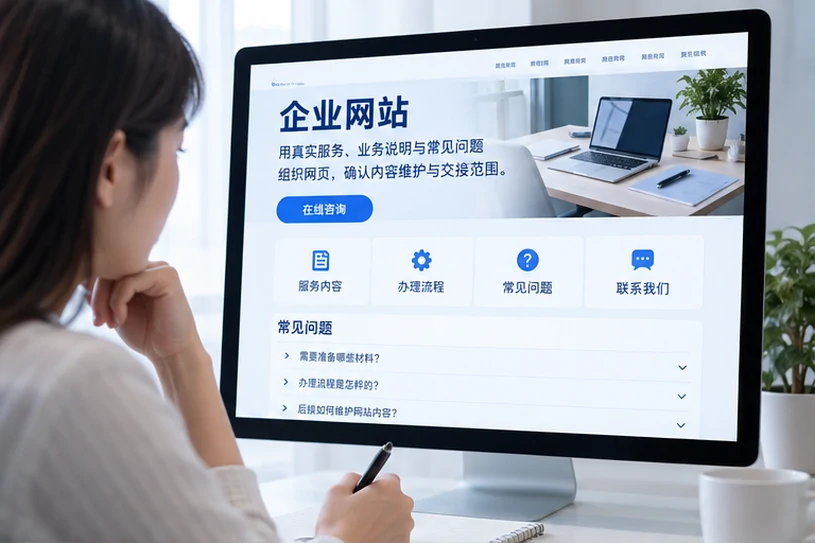 企业网站展示业务与服务信息的场景示意