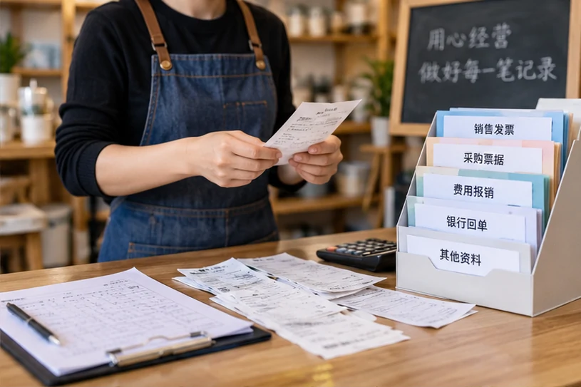 整理企业票据与日常账务资料的服务场景示意