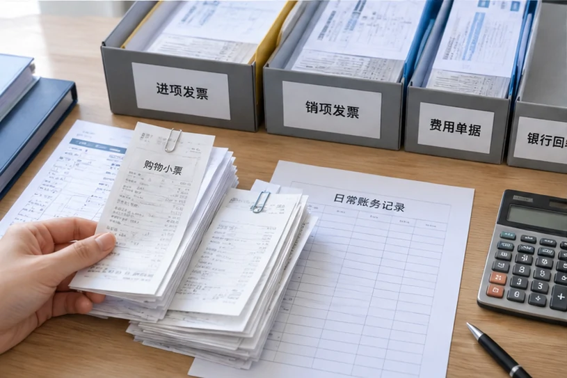 整理企业票据与日常账务资料的服务场景示意