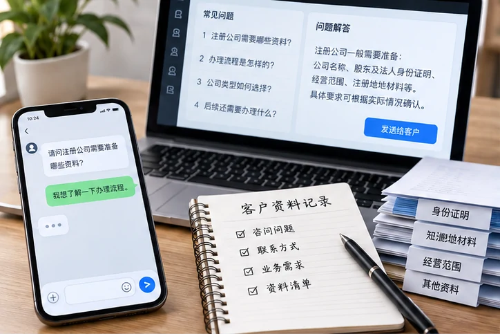 在线客服接待与咨询整理的服务场景示意