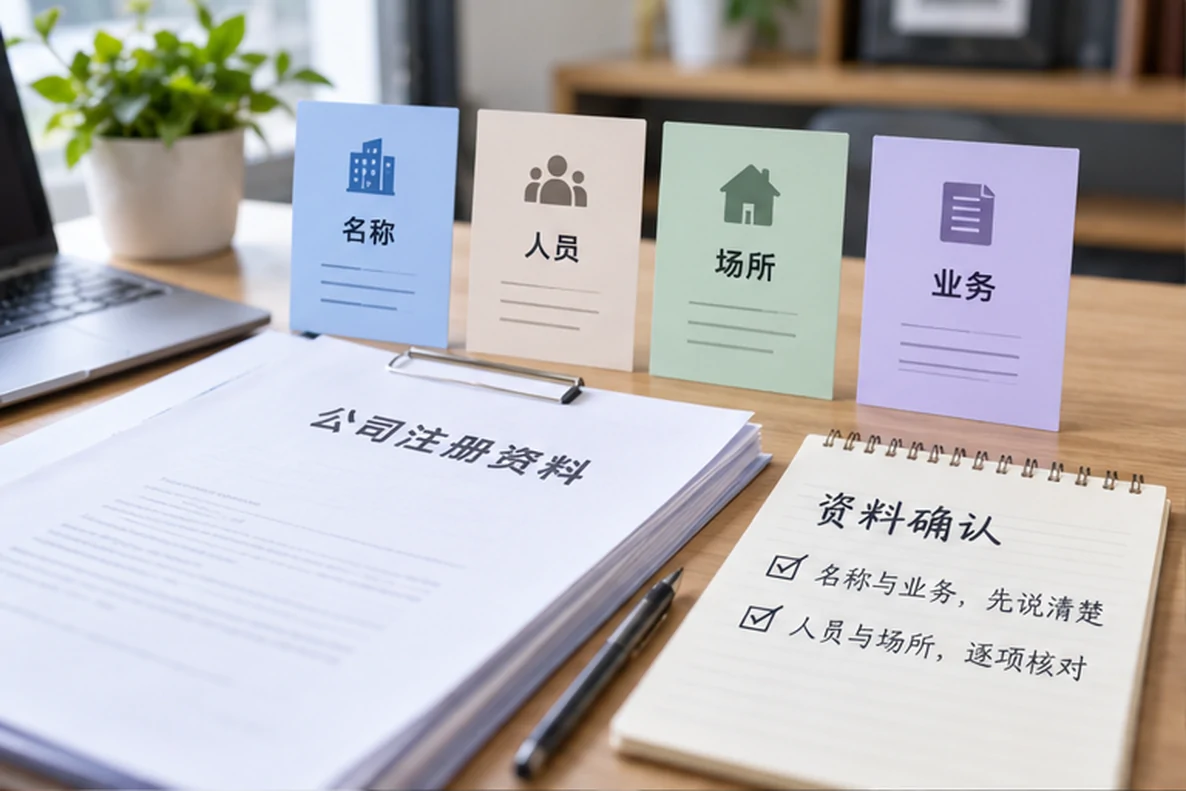 核对注册公司资料与办理事项的服务场景示意