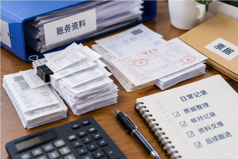 整理企业票据与日常账务资料的服务场景示意