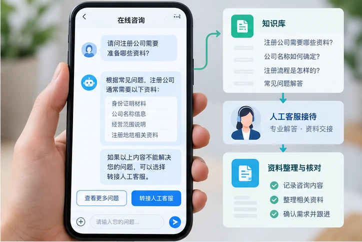 在线客服接待与咨询整理的服务场景示意