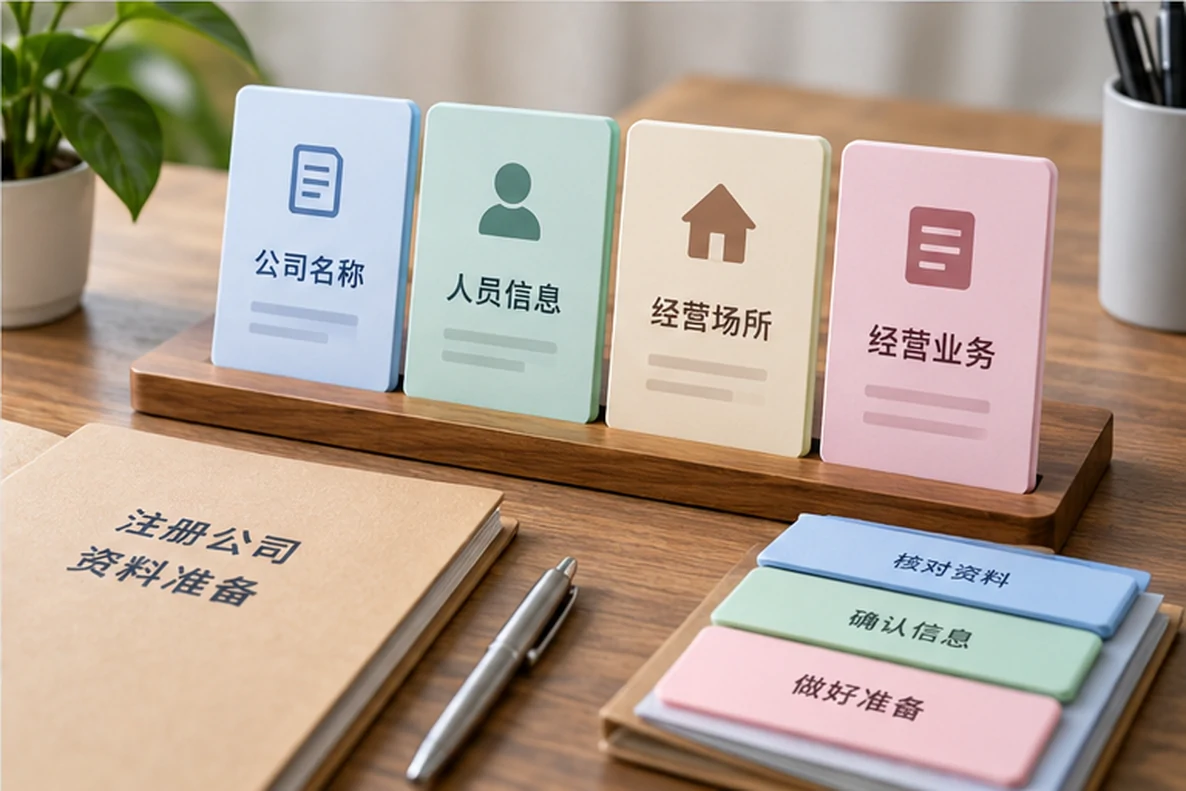 核对注册公司资料与办理事项的服务场景示意