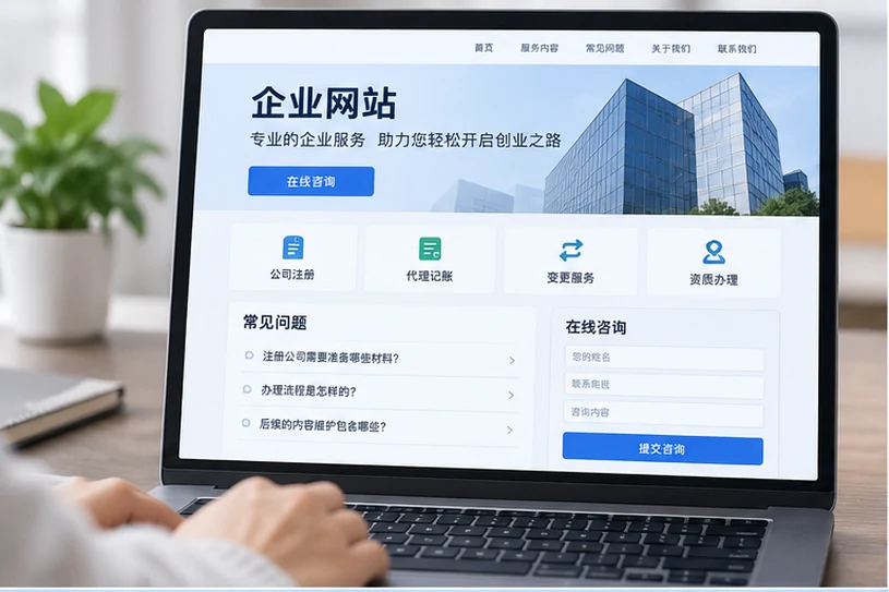 企业网站展示业务与服务信息的场景示意