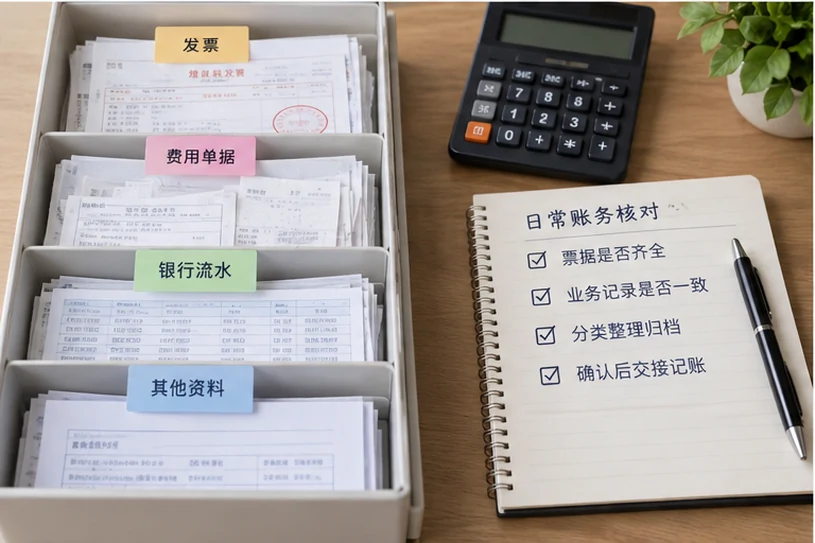 整理企业票据与日常账务资料的服务场景示意
