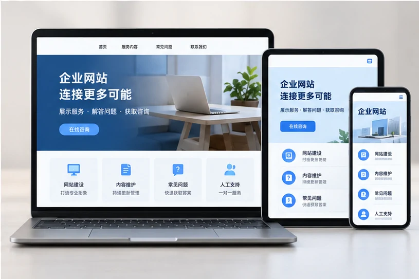 企业网站展示业务与服务信息的场景示意